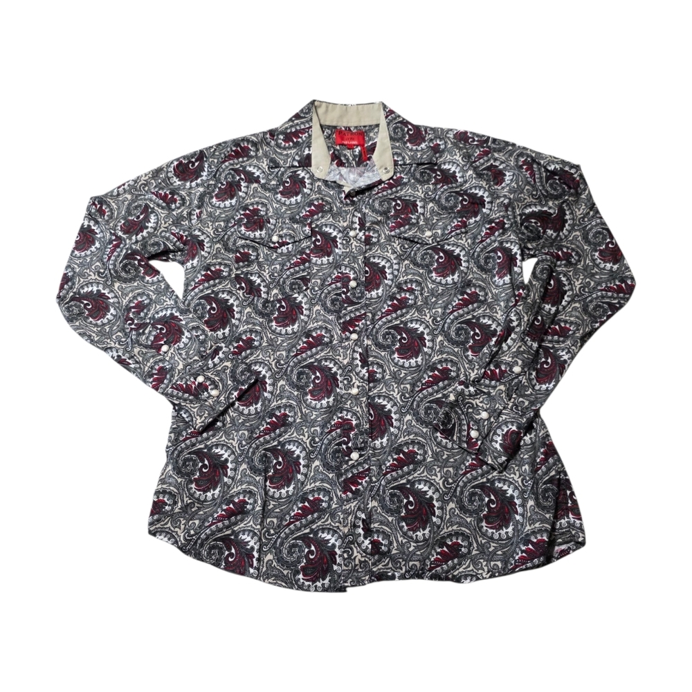 Patron Cito Red Label Men's Med Pearl Snap Shirt Blue Red Paisley Preppy